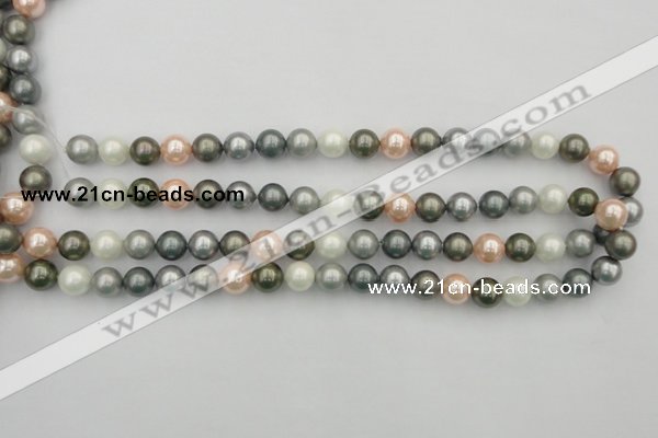 CSB338 15.5 inches 10mm round mixed color shell pearl beads