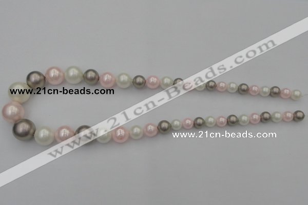 CSB406 15.5 inches 8mm - 16mm round mixed color shell pearl beads