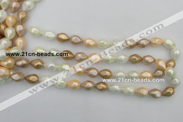 CSB415 12*15.5mm faceted teardrop mixed color shell pearl beads