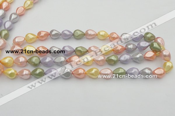CSB416 12*15.5mm faceted teardrop mixed color shell pearl beads