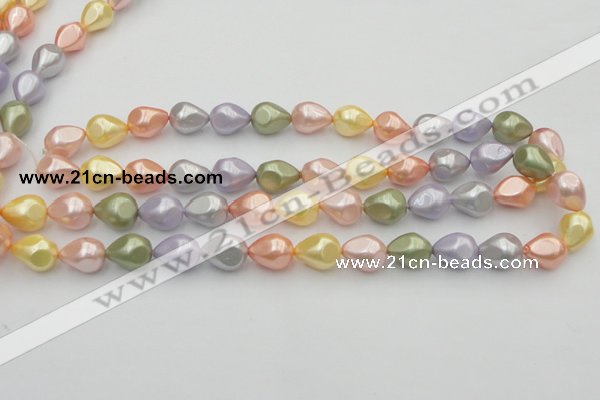 CSB416 12*15.5mm faceted teardrop mixed color shell pearl beads