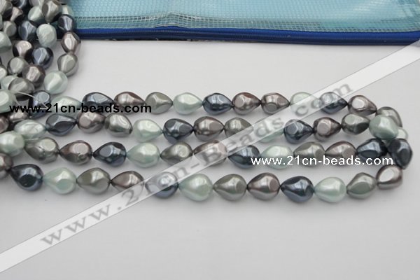 CSB417 12*15.5mm faceted teardrop mixed color shell pearl beads