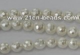 CSB450 15.5 inches 6mm faceted round shell pearl beads