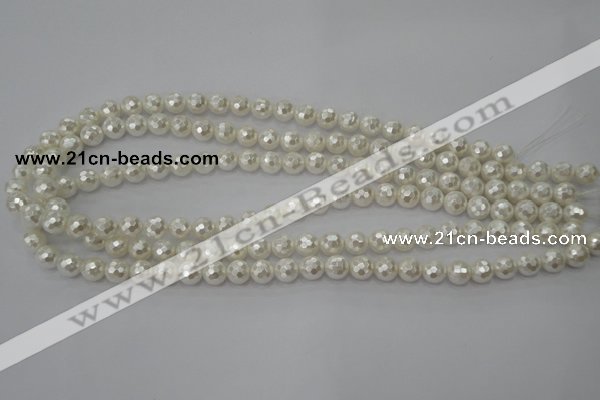 CSB452 15.5 inches 10mm faceted round shell pearl beads