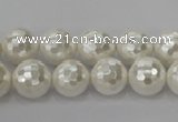 CSB453 15.5 inches 12mm faceted round shell pearl beads