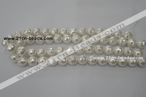 CSB453 15.5 inches 12mm faceted round shell pearl beads