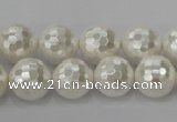 CSB454 15.5 inches 14mm faceted round shell pearl beads