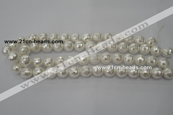 CSB454 15.5 inches 14mm faceted round shell pearl beads