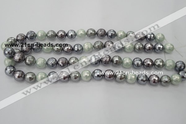 CSB461 15.5 inches 10mm faceted round mixed color shell pearl beads