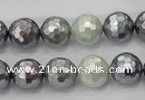 CSB462 15.5 inches 12mm faceted round mixed color shell pearl beads