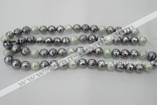 CSB462 15.5 inches 12mm faceted round mixed color shell pearl beads