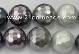 CSB464 15.5 inches 16mm faceted round mixed color shell pearl beads