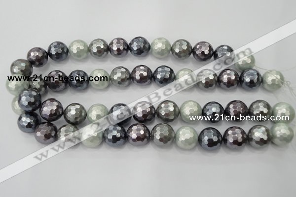 CSB464 15.5 inches 16mm faceted round mixed color shell pearl beads