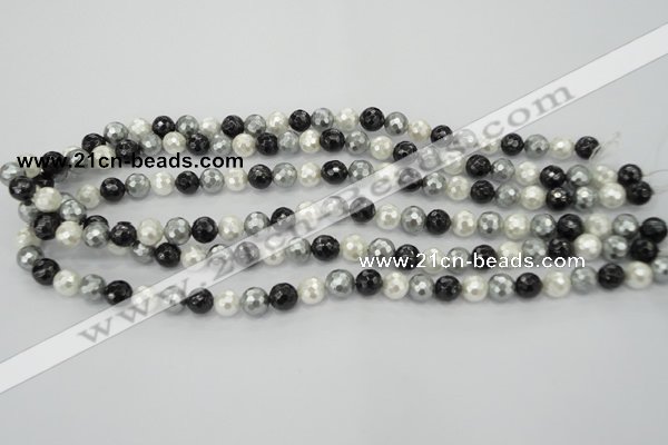 CSB470 15.5 inches 8mm faceted round mixed color shell pearl beads