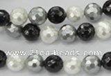 CSB471 15.5 inches 10mm faceted round mixed color shell pearl beads