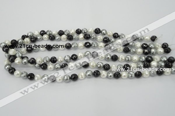 CSB471 15.5 inches 10mm faceted round mixed color shell pearl beads