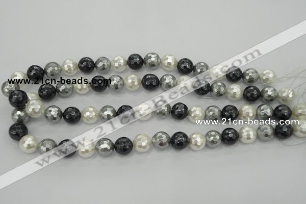 CSB472 15.5 inches 12mm faceted round mixed color shell pearl beads