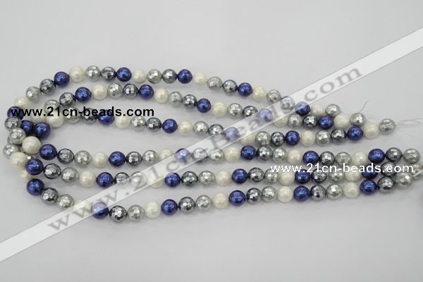 CSB480 15.5 inches 8mm faceted round mixed color shell pearl beads