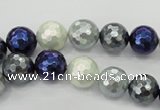 CSB481 15.5 inches 10mm faceted round mixed color shell pearl beads