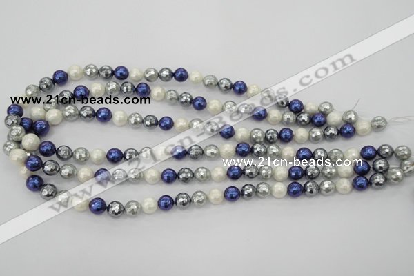 CSB481 15.5 inches 10mm faceted round mixed color shell pearl beads