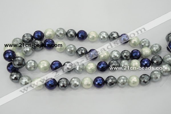 CSB482 15.5 inches 12mm faceted round mixed color shell pearl beads