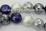 CSB483 15.5 inches 14mm faceted round mixed color shell pearl beads