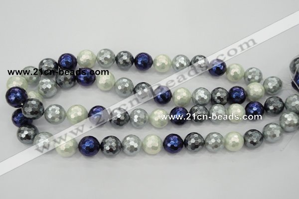 CSB483 15.5 inches 14mm faceted round mixed color shell pearl beads