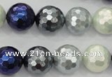 CSB484 15.5 inches 16mm faceted round mixed color shell pearl beads