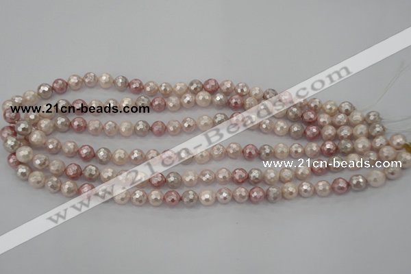 CSB490 15.5 inches 8mm faceted round mixed color shell pearl beads