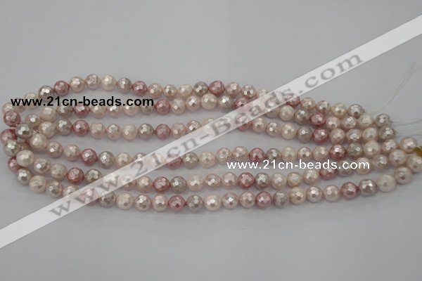 CSB491 15.5 inches 10mm faceted round mixed color shell pearl beads