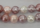 CSB492 15.5 inches 12mm faceted round mixed color shell pearl beads