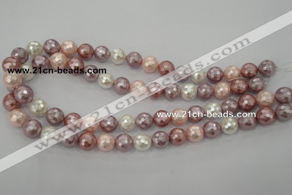 CSB494 15.5 inches 16mm faceted round mixed color shell pearl beads