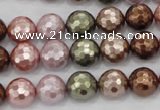 CSB501 15.5 inches 10mm faceted round mixed color shell pearl beads