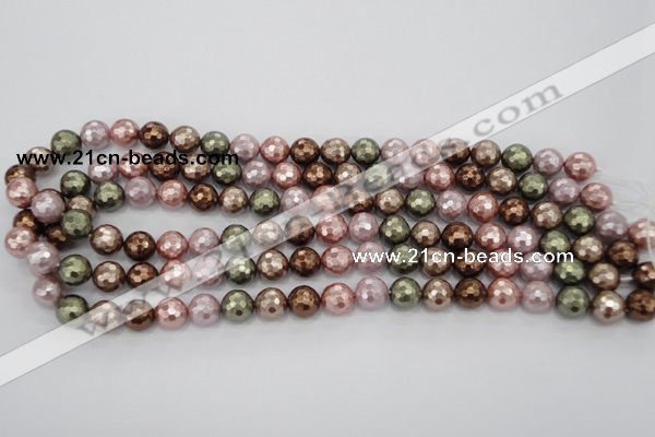 CSB501 15.5 inches 10mm faceted round mixed color shell pearl beads