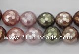 CSB502 15.5 inches 12mm faceted round mixed color shell pearl beads