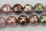 CSB503 15.5 inches 14mm faceted round mixed color shell pearl beads