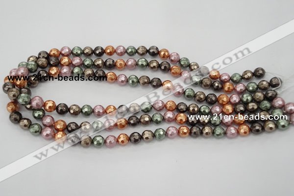 CSB510 15.5 inches 8mm faceted round mixed color shell pearl beads