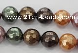 CSB512 15.5 inches 12mm faceted round mixed color shell pearl beads