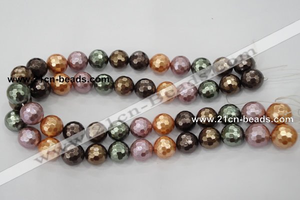 CSB513 15.5 inches 14mm faceted round mixed color shell pearl beads