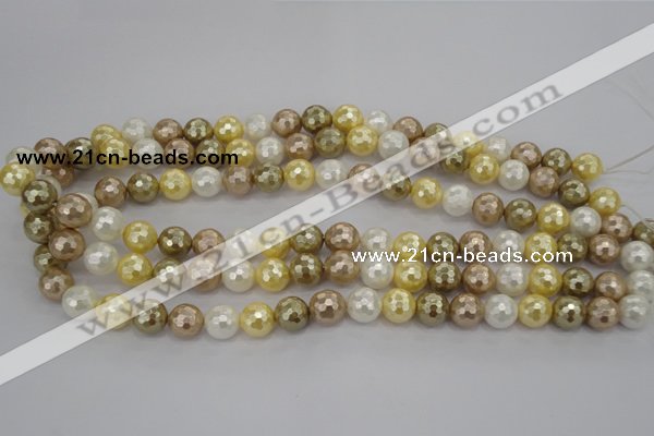 CSB521 15.5 inches 10mm faceted round mixed color shell pearl beads