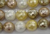 CSB523 15.5 inches 14mm faceted round mixed color shell pearl beads