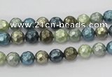 CSB529 15.5 inches 6mm faceted round mixed color shell pearl beads