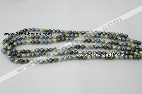 CSB529 15.5 inches 6mm faceted round mixed color shell pearl beads