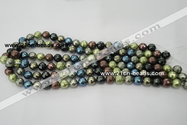 CSB531 15.5 inches 10mm faceted round mixed color shell pearl beads