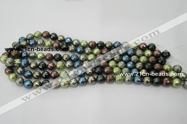 CSB532 15.5 inches 12mm faceted round mixed color shell pearl beads