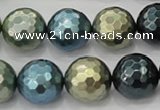 CSB534 15.5 inches 16mm faceted round mixed color shell pearl beads