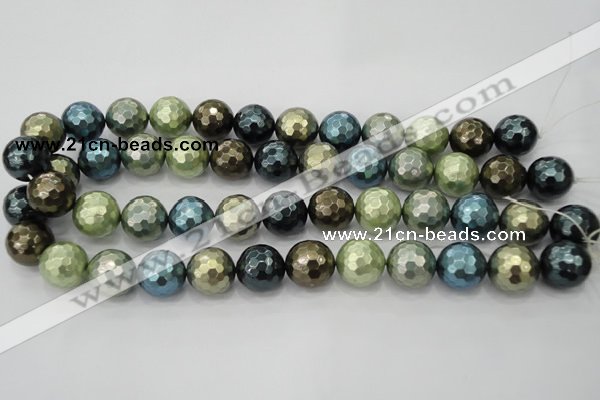 CSB534 15.5 inches 16mm faceted round mixed color shell pearl beads