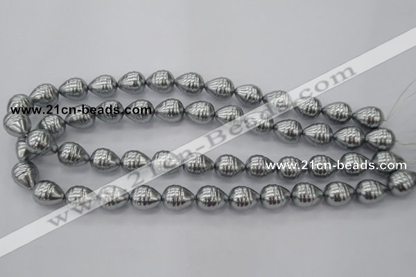 CSB550 15.5 inches 12*15mm whorl teardrop shell pearl beads