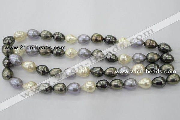 CSB552 15.5 inches 12*15mm whorl teardrop mixed color shell pearl beads