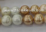 CSB611 15.5 inches 12mm whorl round mixed color shell pearl beads